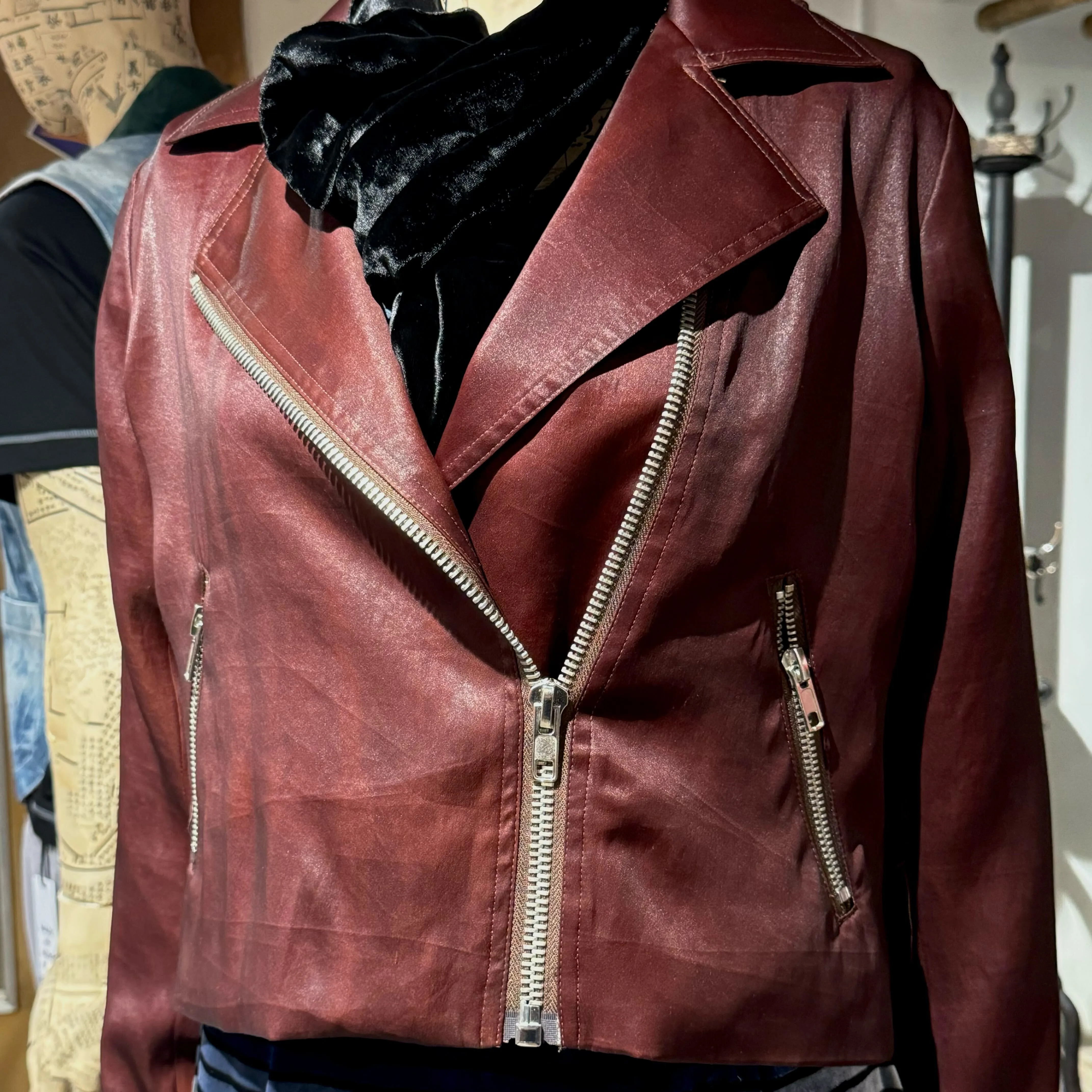 Silk Moto Jacket, Dark Burgandy