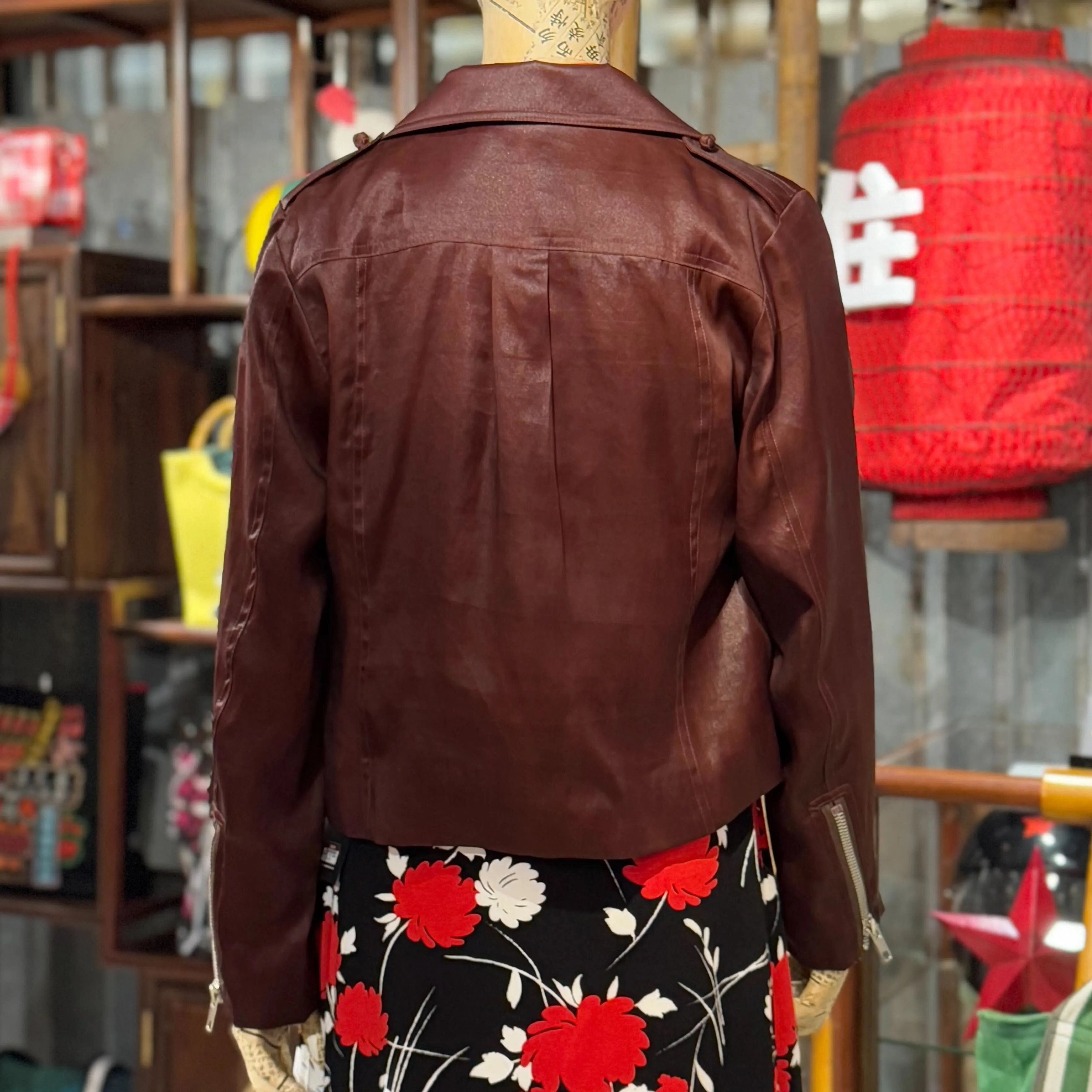 Silk Moto Jacket, Dark Burgandy