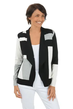 Silver Colorblock Cascade Open Front Cardigan