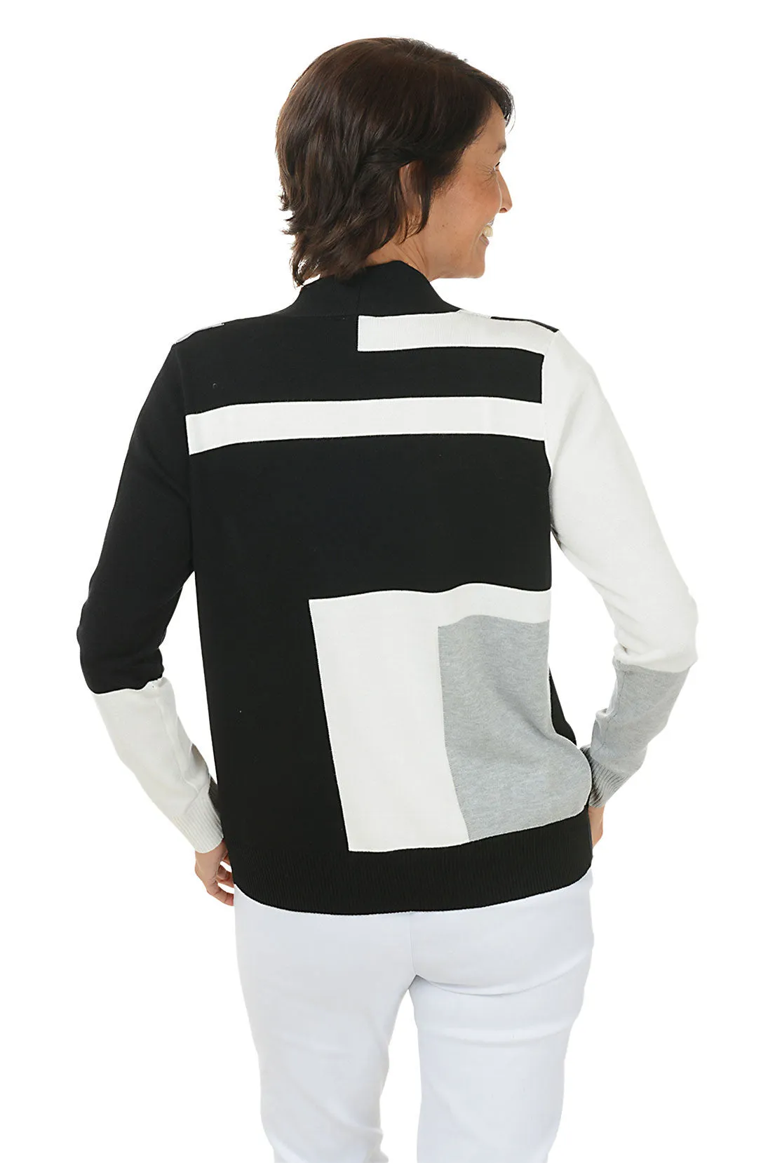 Silver Colorblock Cascade Open Front Cardigan