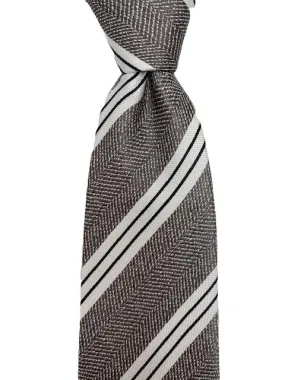 Silvery Gray Brown Tweed Look with White and Black Stripes 2XL Tie