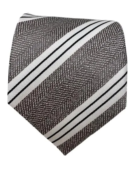 Silvery Gray Brown Tweed Look with White and Black Stripes 2XL Tie