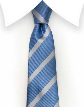 Sky Blue and Silver Striped Extra Long 70" Tie - 3XL