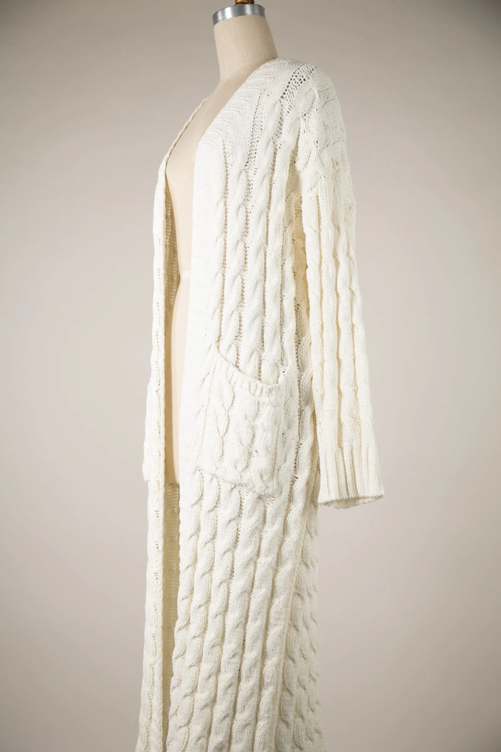 Soft Fluffy Chenille Extra Long Cardigan Pockets