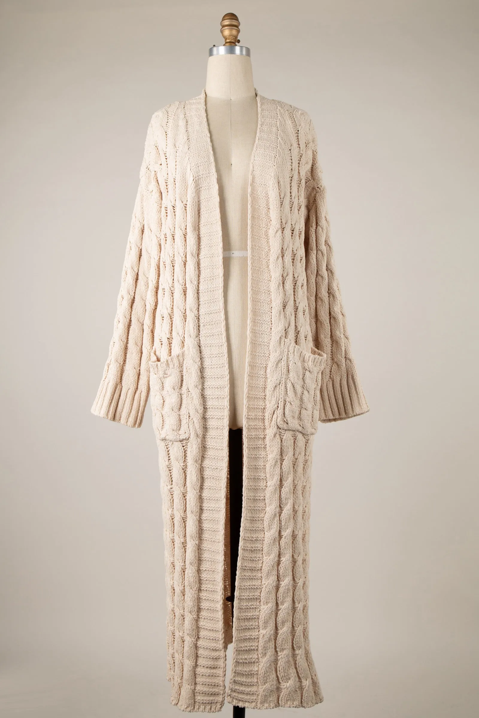 Soft Fluffy Chenille Extra Long Cardigan Pockets