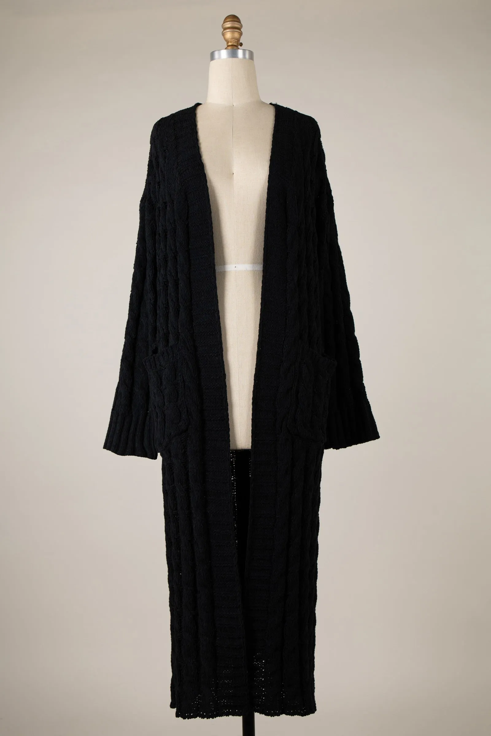 Soft Fluffy Chenille Extra Long Cardigan Pockets