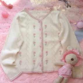 Soft Knit Vintage Flower Cardigan School Girl