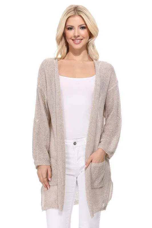 SS See Through Stitch Sweater Long Cardigan