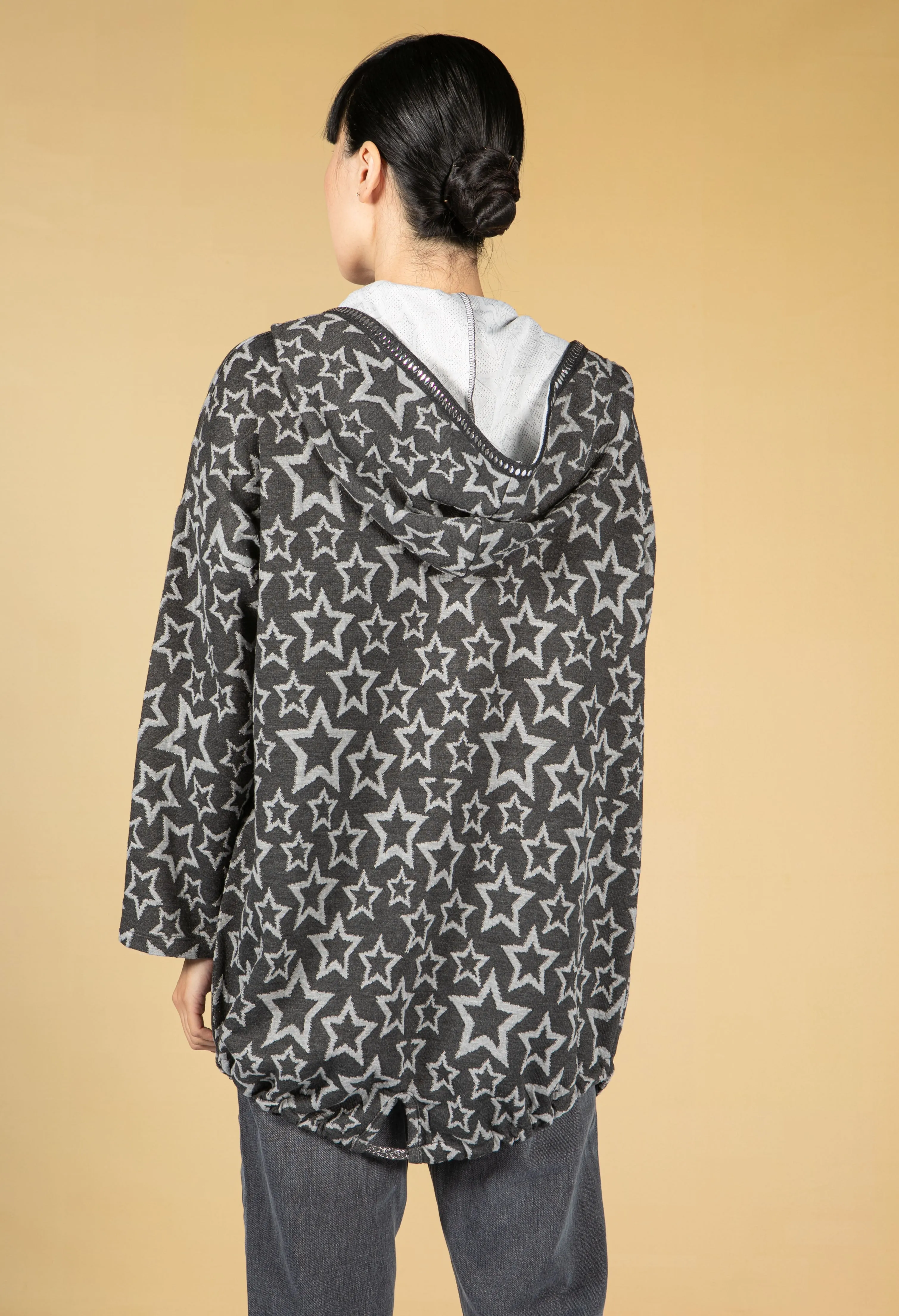 Star Print Knitted Cardigan With Hood