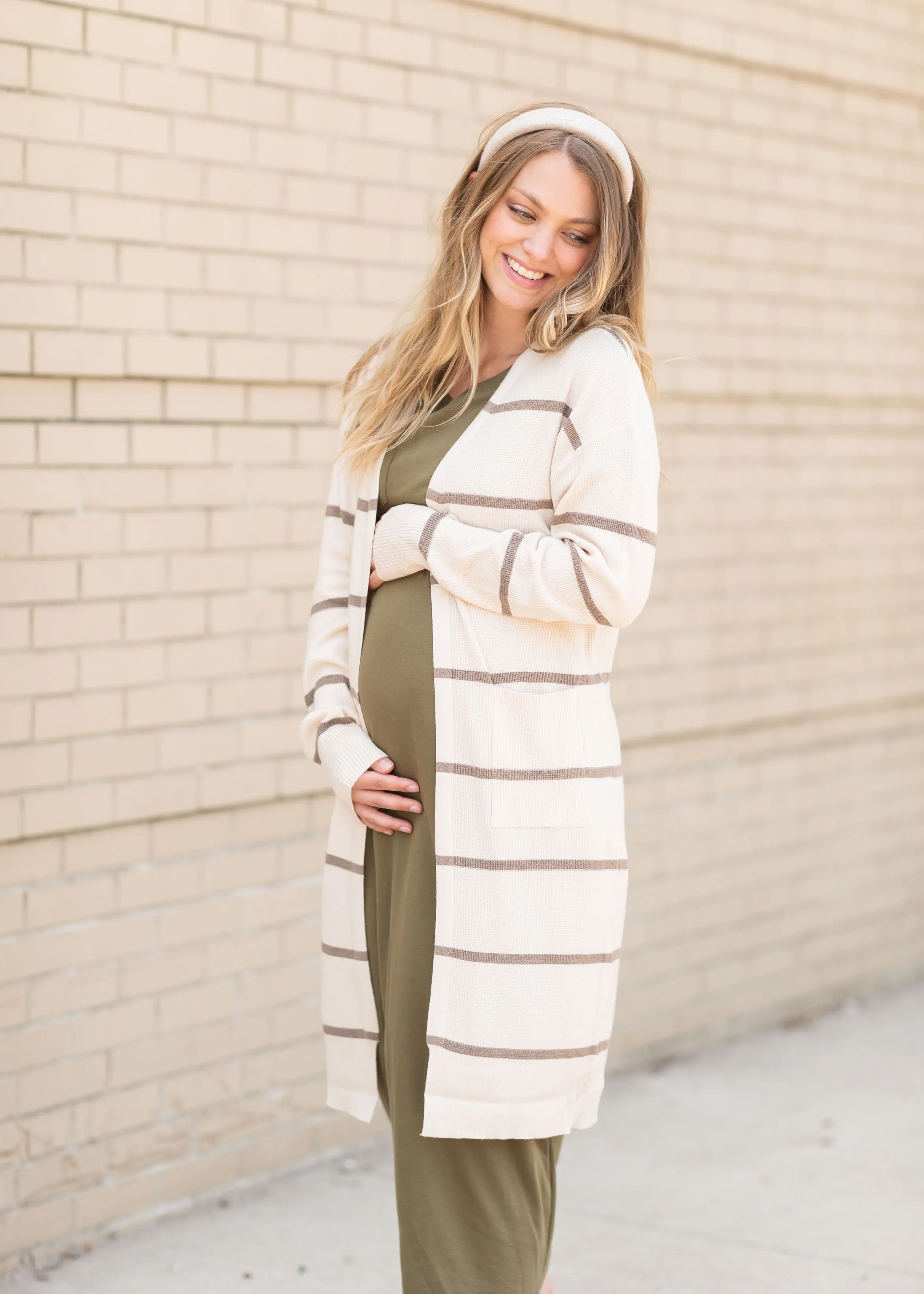 Stripe Waffle Texture Cardigan