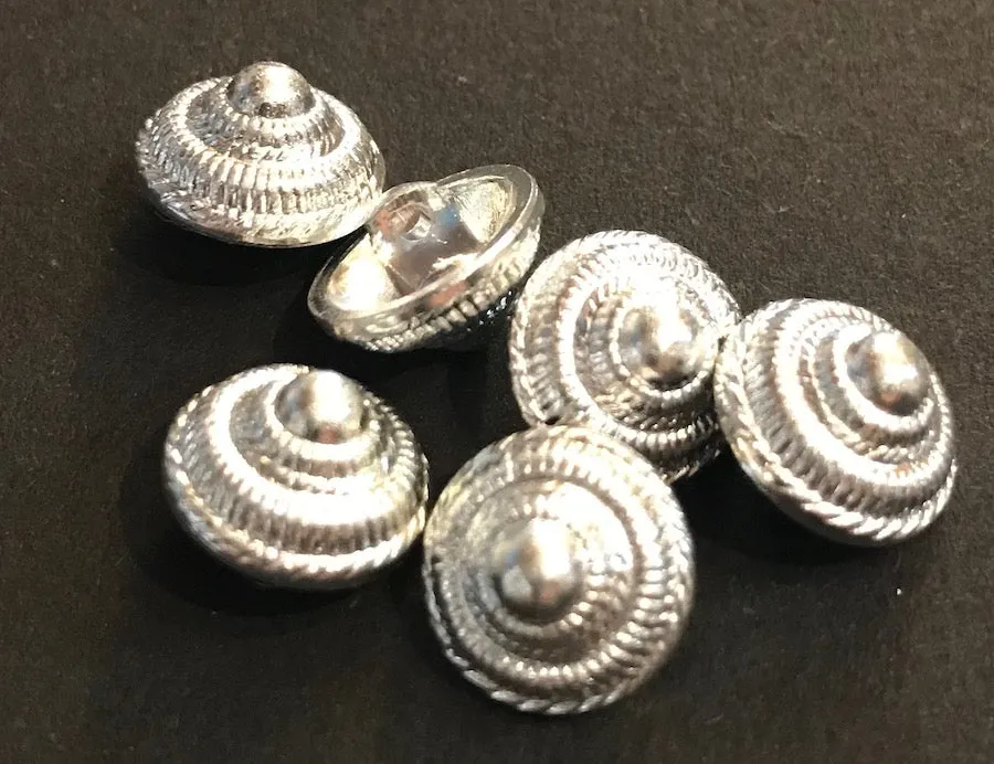 Subtle yet Special.. 12mm Vintage Silver Cone Buttons - 6 of them