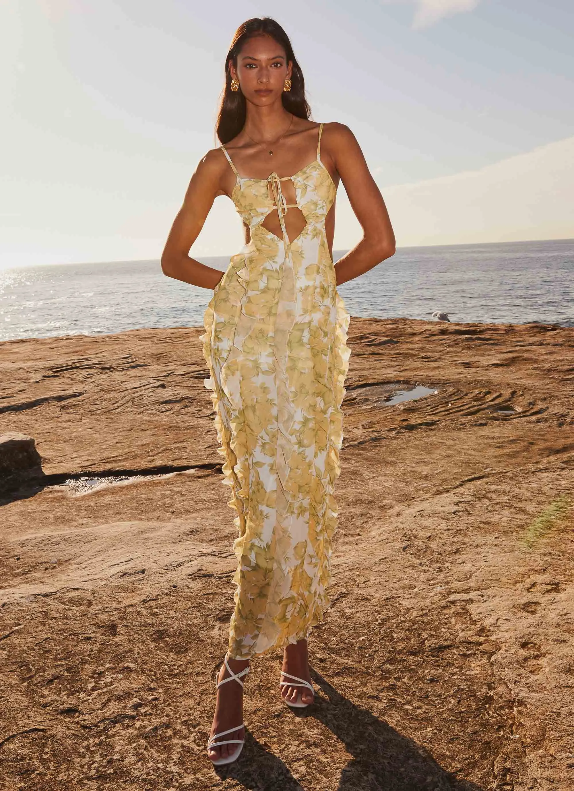 Sunset Kisses Ruffle Maxi Dress - Daffodil