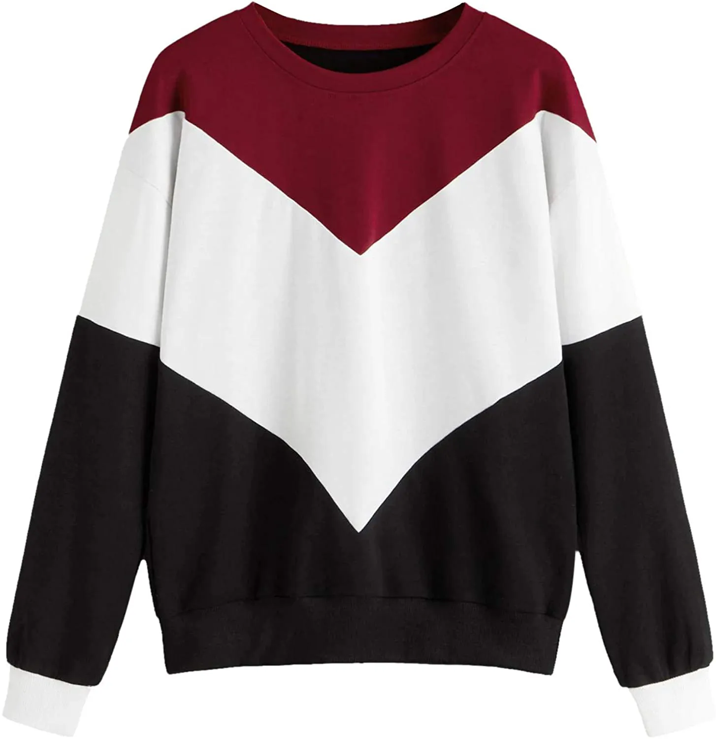 SweatyRocks Women's Casual Sweatshirts Crewneck Long Sleeve Color Block Sweatshirt Pullover Tops