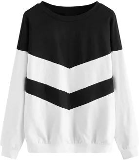 SweatyRocks Women's Casual Sweatshirts Crewneck Long Sleeve Color Block Sweatshirt Pullover Tops