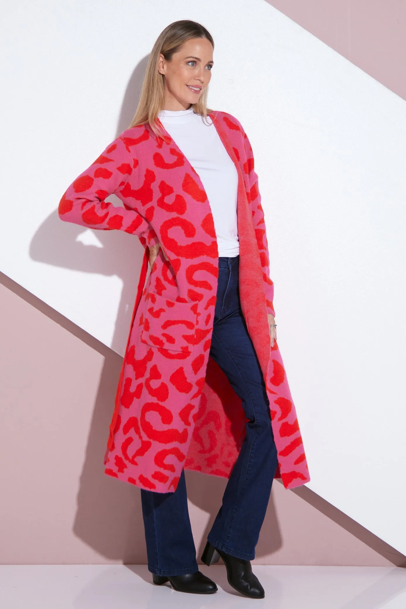 Swift Cardigan - Pink/Red Cheetah Print