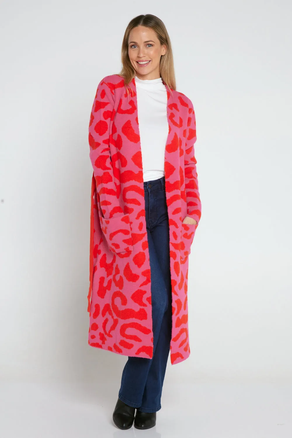 Swift Cardigan - Pink/Red Cheetah Print