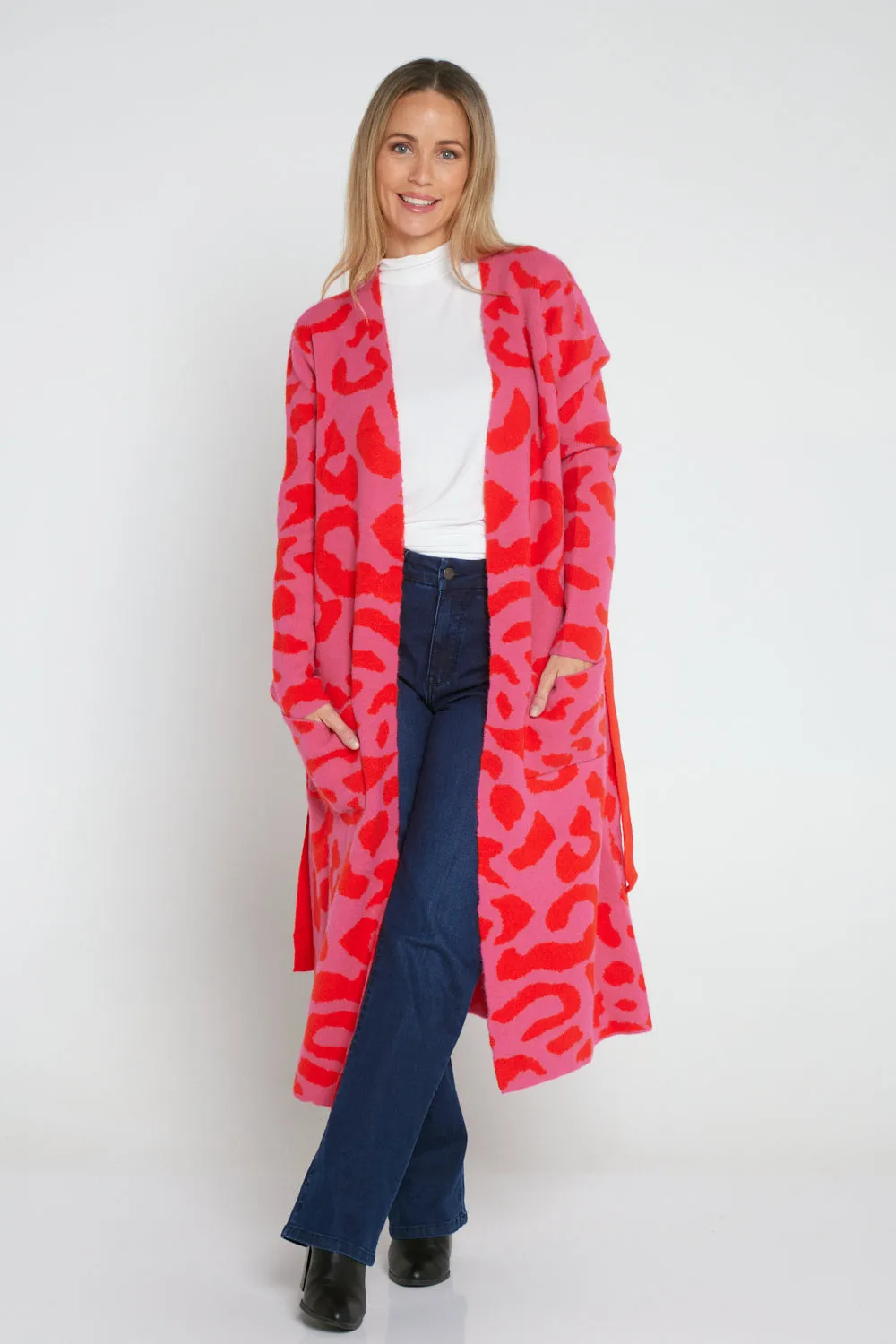 Swift Cardigan - Pink/Red Cheetah Print