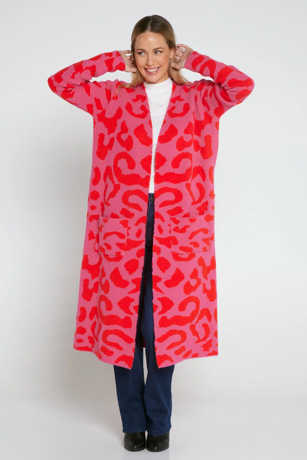 Swift Cardigan - Pink/Red Cheetah Print