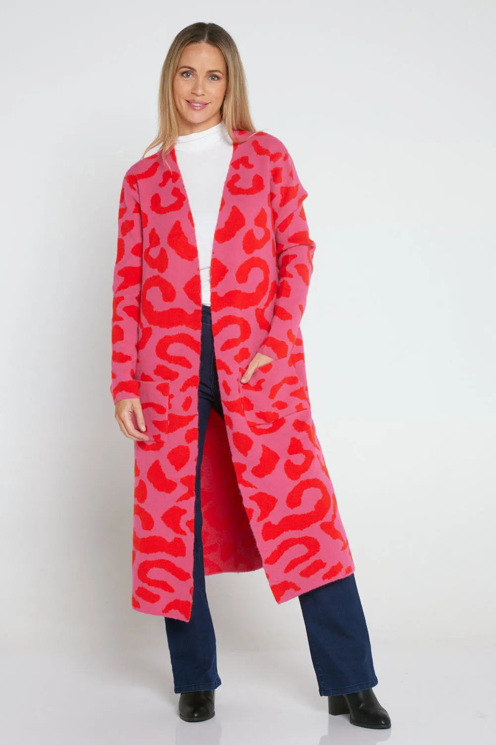 Swift Cardigan - Pink/Red Cheetah Print