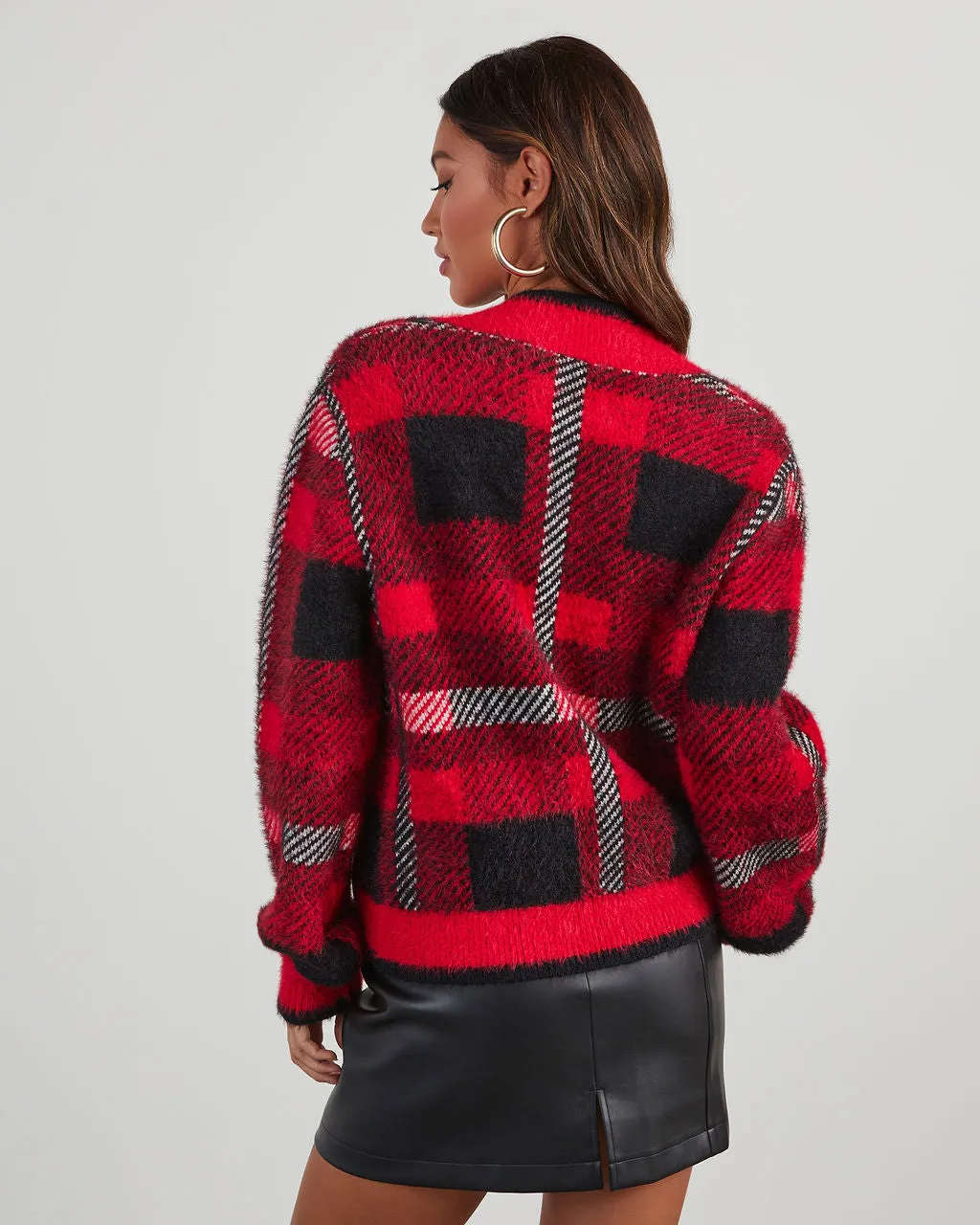 Taylor Plaid Fuzzy Knit Cardigan