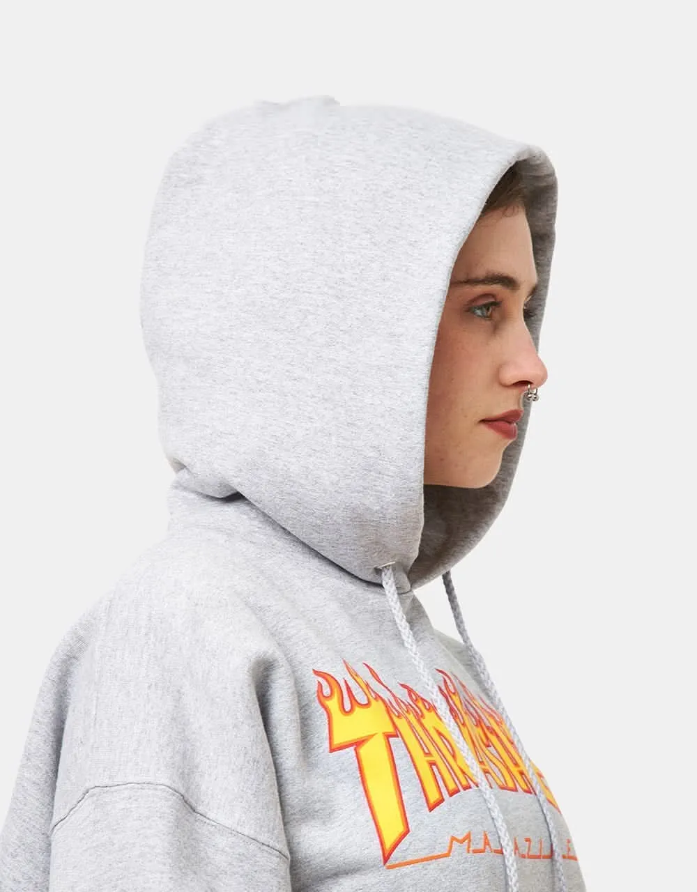 Thrasher Flame Logo Pullover Hoodie - Heather Grey