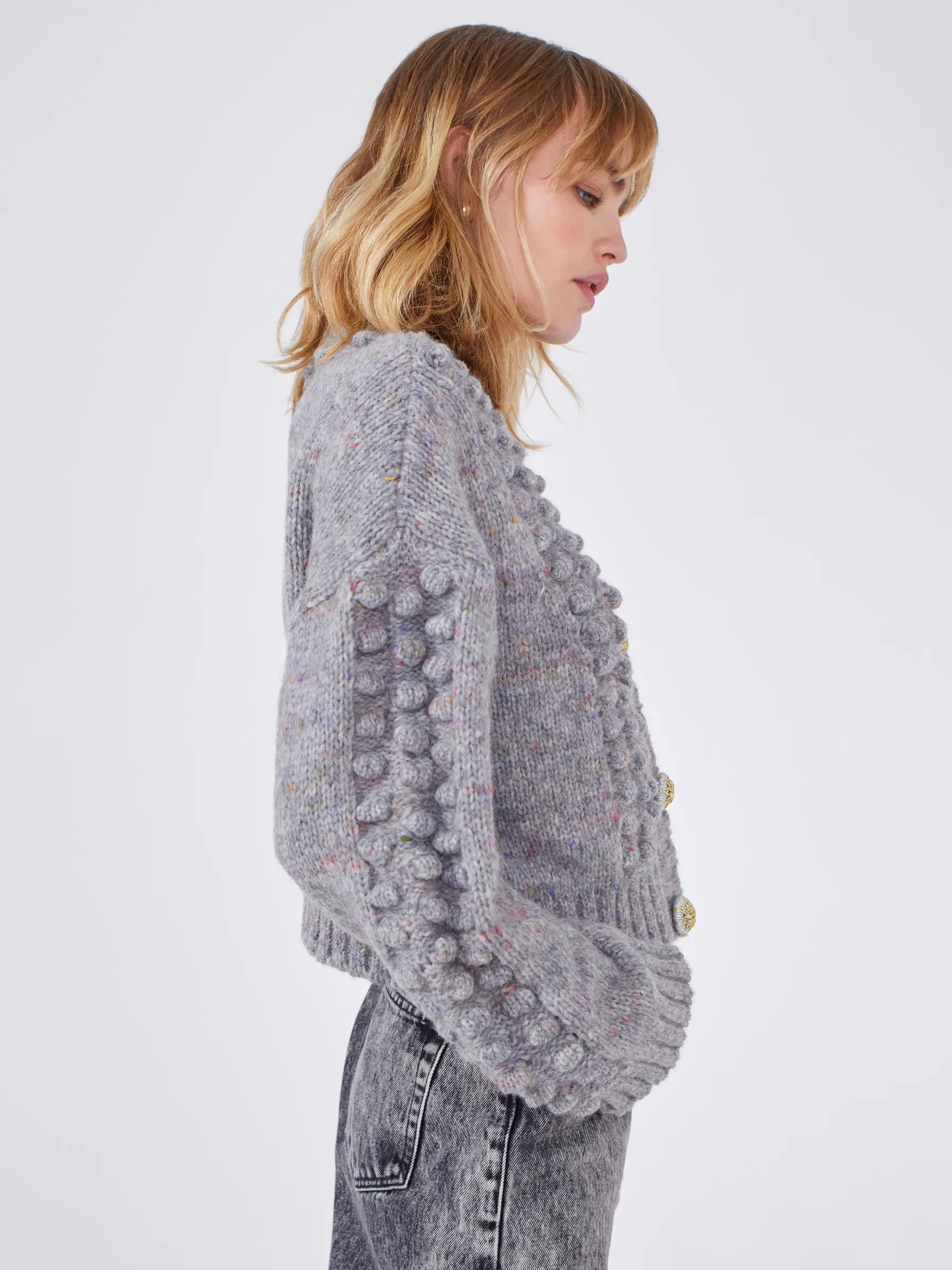 Thunder Clouds Alpaca Bobble Cardigan Grey