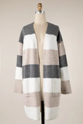 Two Toned Color Block Long Body Knit Cardigan