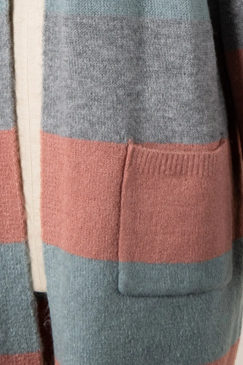 Two Toned Color Block Long Body Knit Cardigan