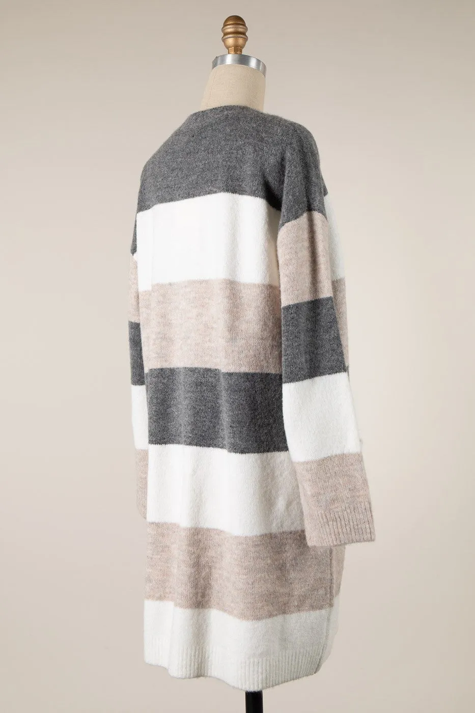 Two Toned Color Block Long Body Knit Cardigan