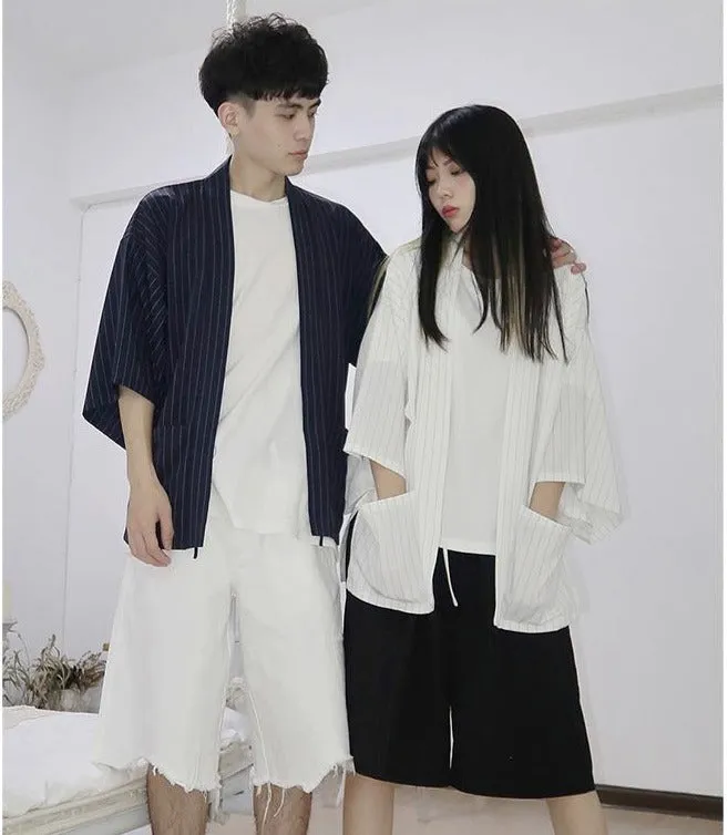 Unisex Striped Kimono Cardigan