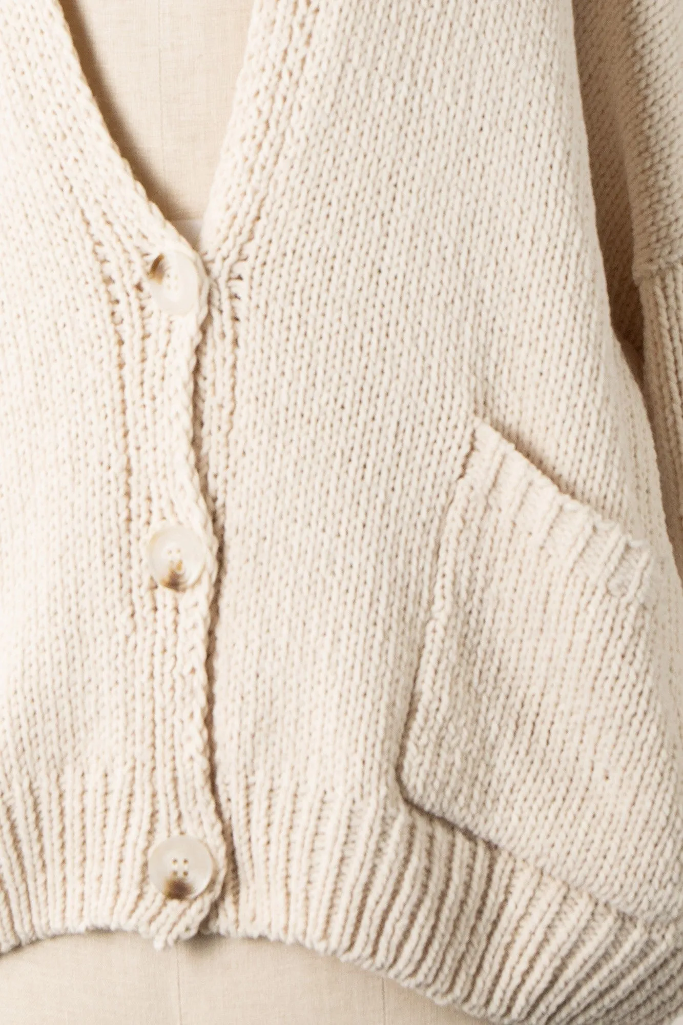 V Neck Button Down Cable Knit Chenille Cardigan