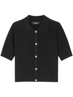 Versace Black Barocco Knit Polo Cardigan