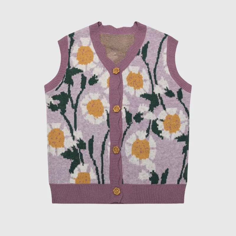 Vintage Floral Knit Vest Cardigan