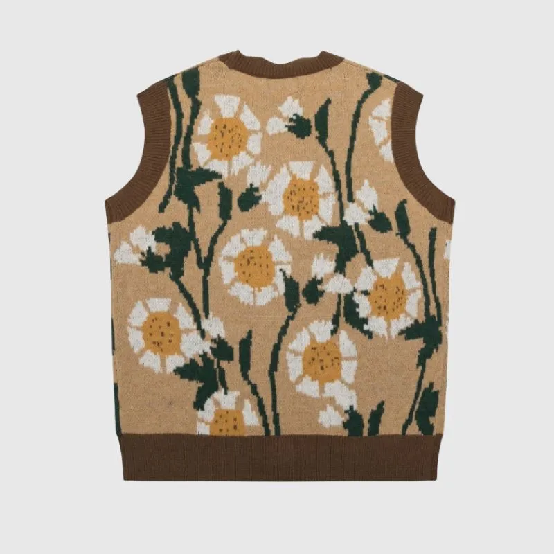 Vintage Floral Knit Vest Cardigan