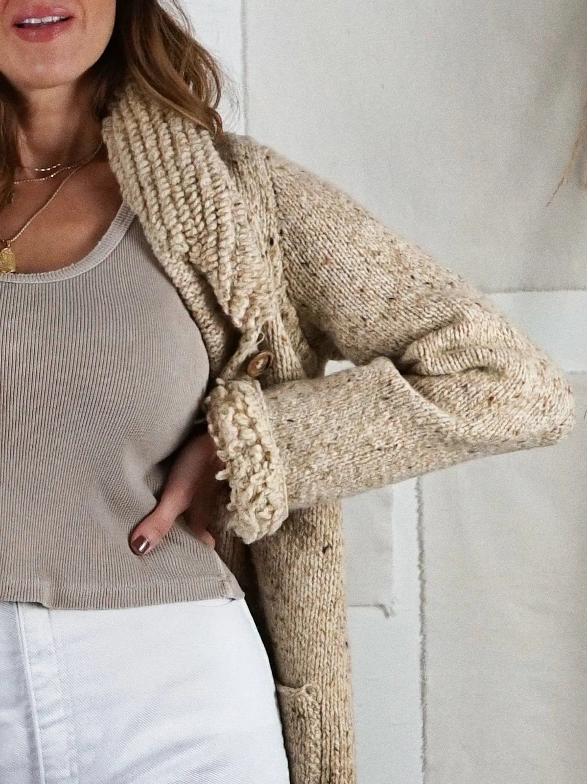 Vintage Oatmeal Wool Textured Cardigan