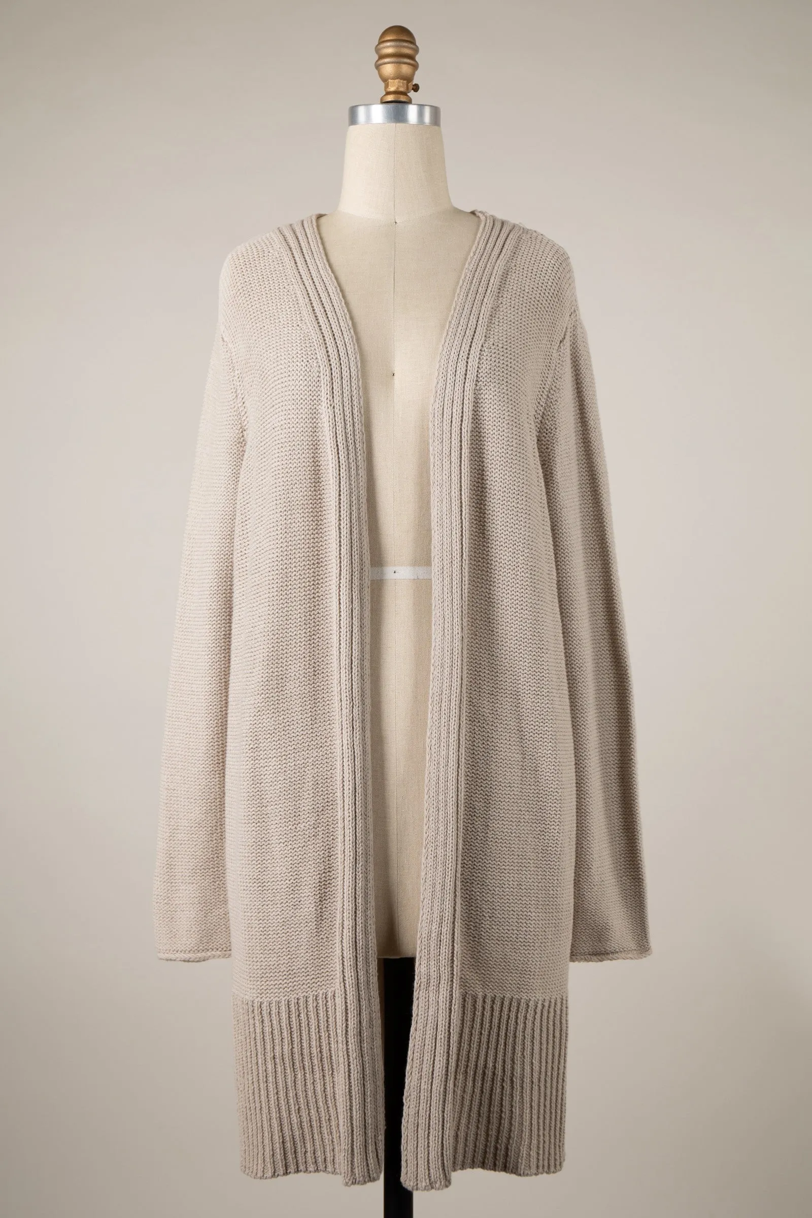 Waffle Knit Ribbed Trim Smooth Cardigan