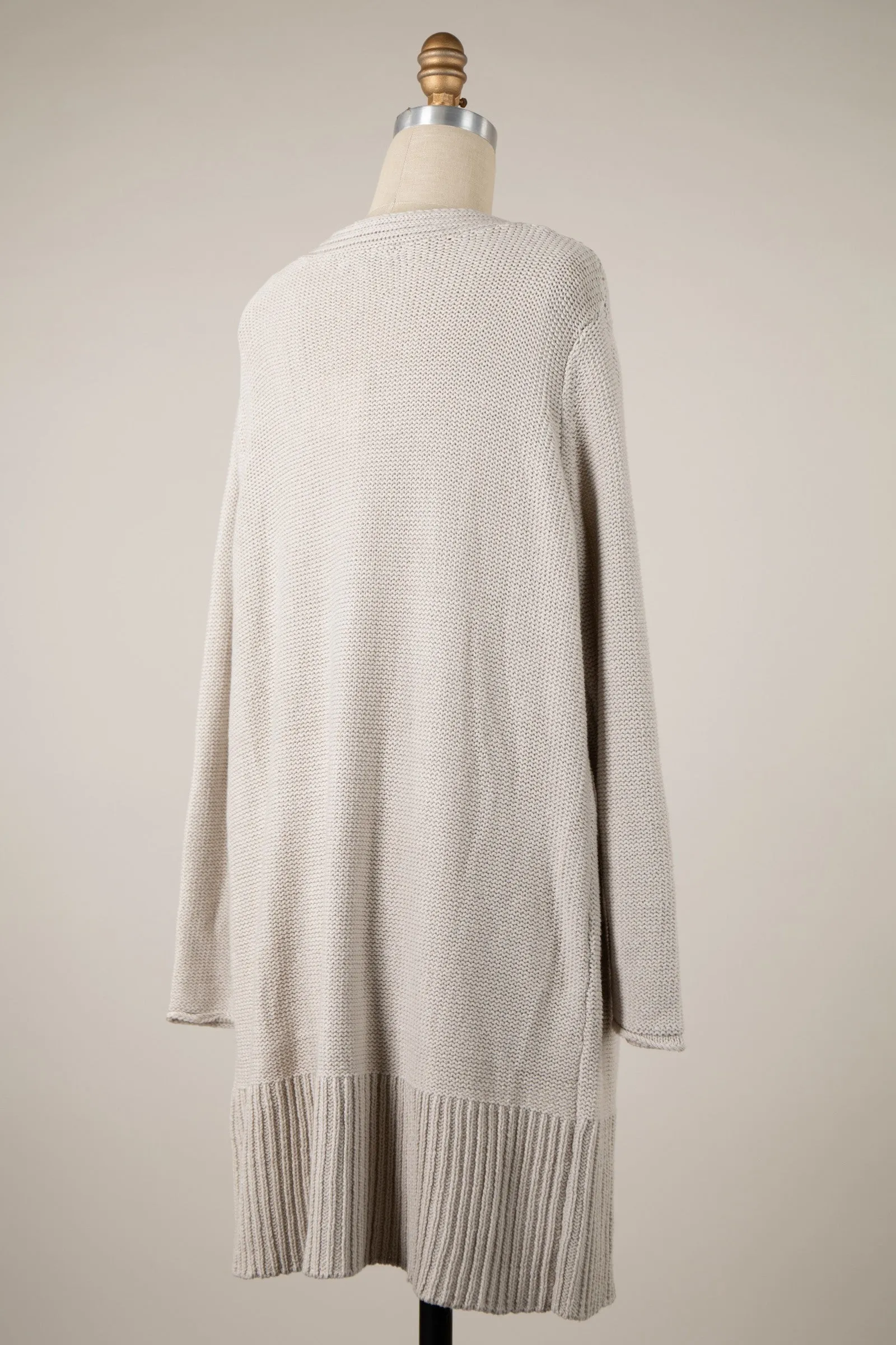 Waffle Knit Ribbed Trim Smooth Cardigan