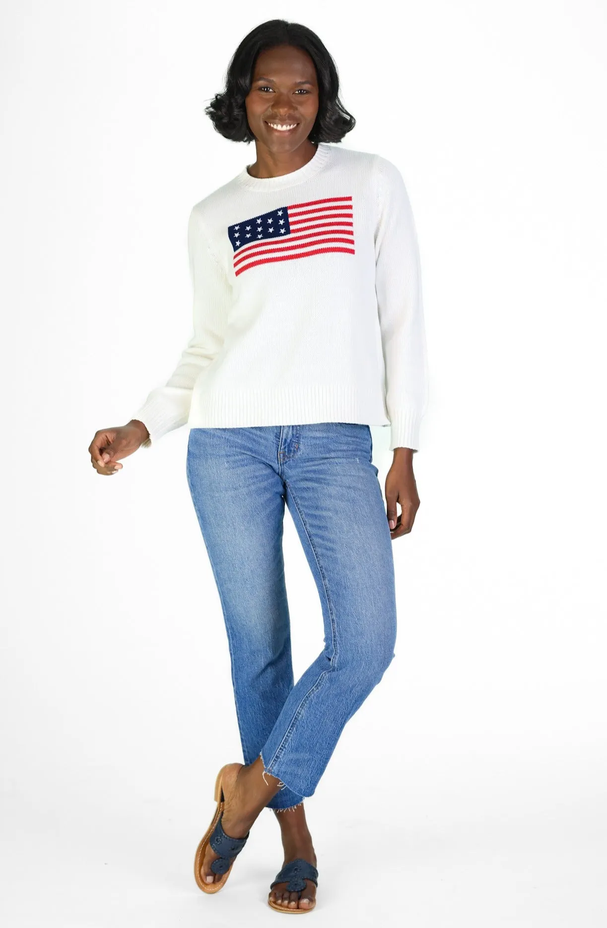 White Sport Crew Flag Sweater