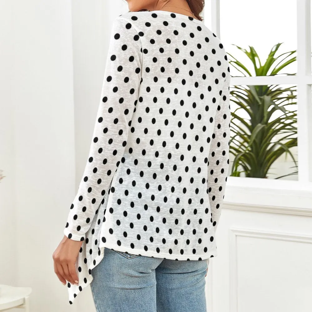 White With Black Polka Dots Women's Short Cardigan