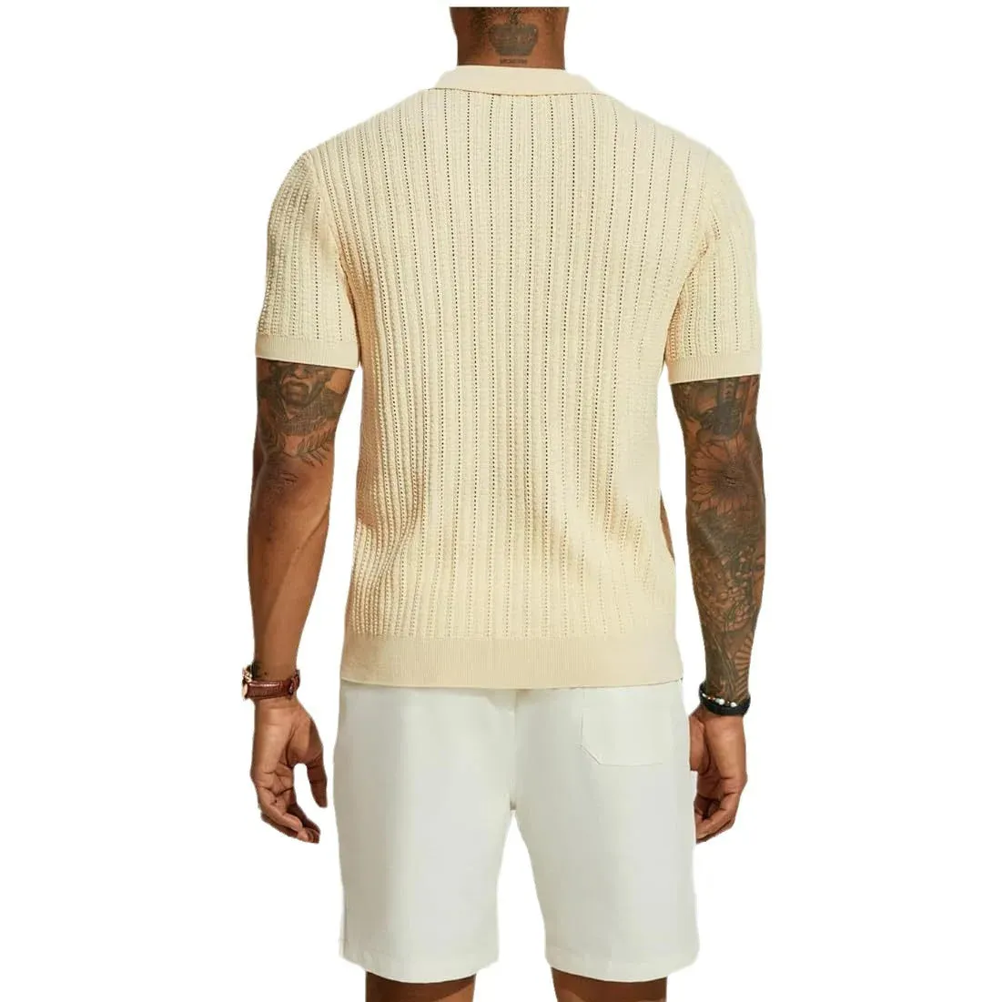 Wiaofellas  -  Men Knitted Shirt Short Sleeve Tee Lapel Shirt Male Summer Lapel Cardigan Breathable Single Breasted Knitted Top