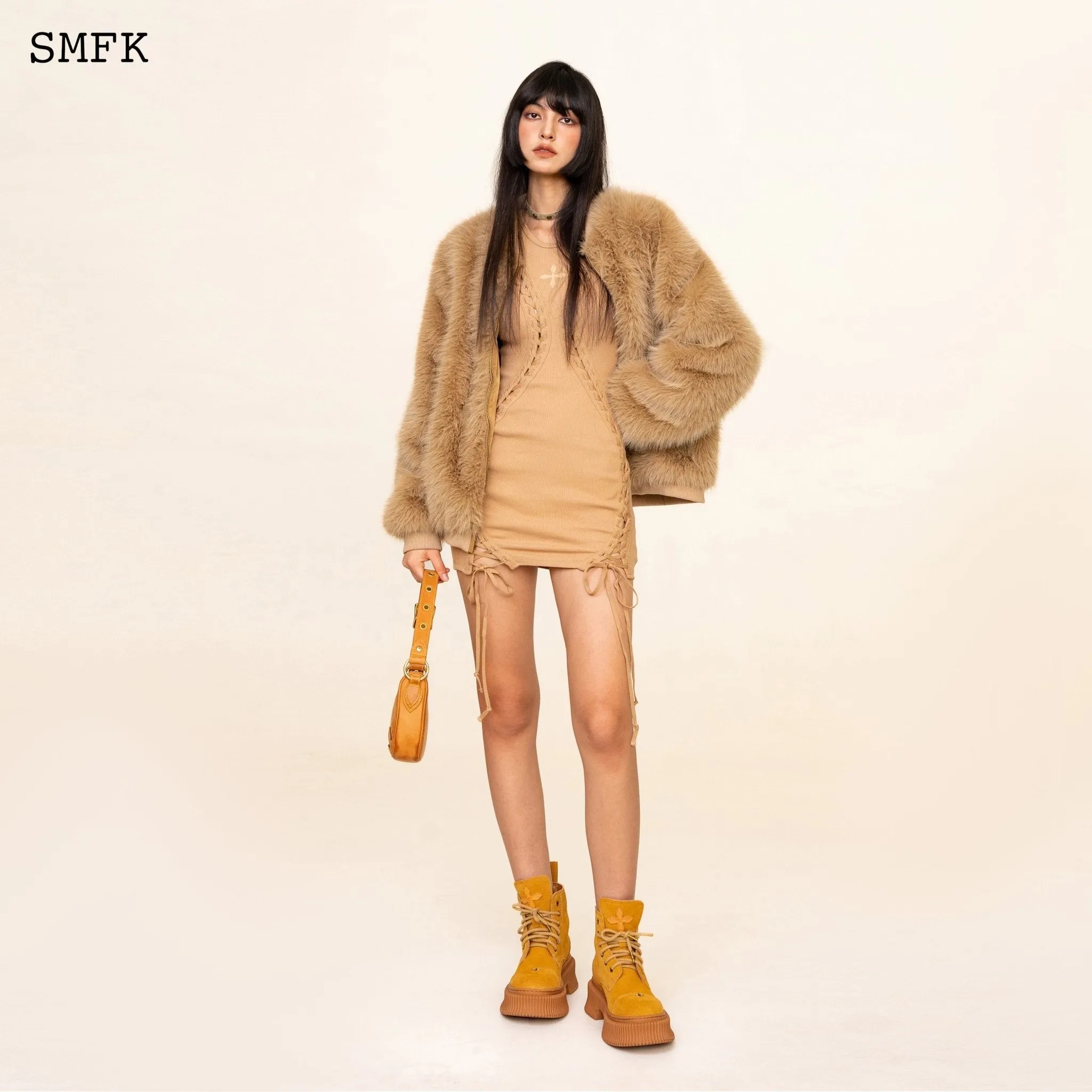 WildWorld Baseball Faux Fur Jacket In Wheat