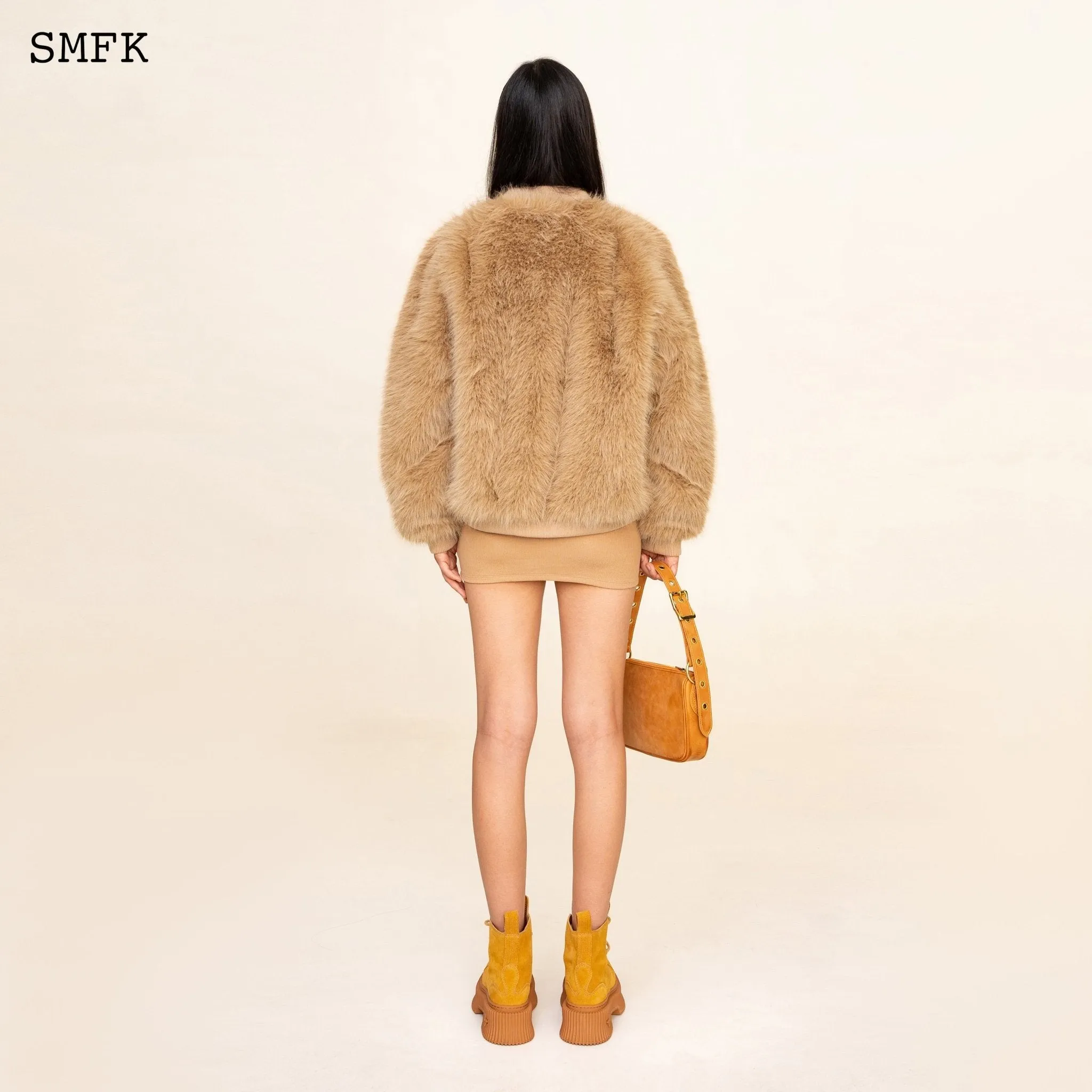 WildWorld Baseball Faux Fur Jacket In Wheat