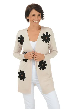 Winter White Felted Daisies Duster Cardigan