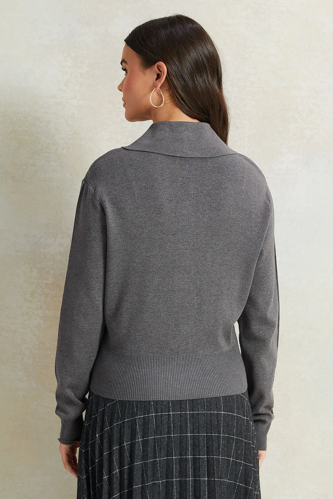 Women Charcoal Collared Cardigan