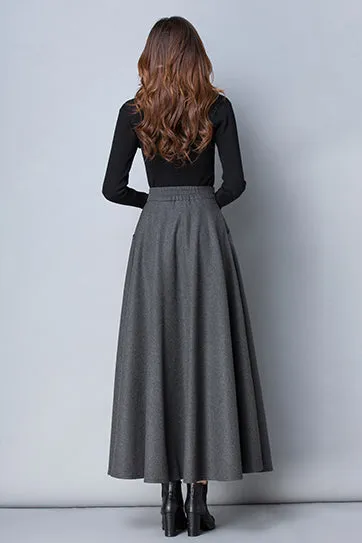 Women Dark Grey Long Wool Skirt 3790