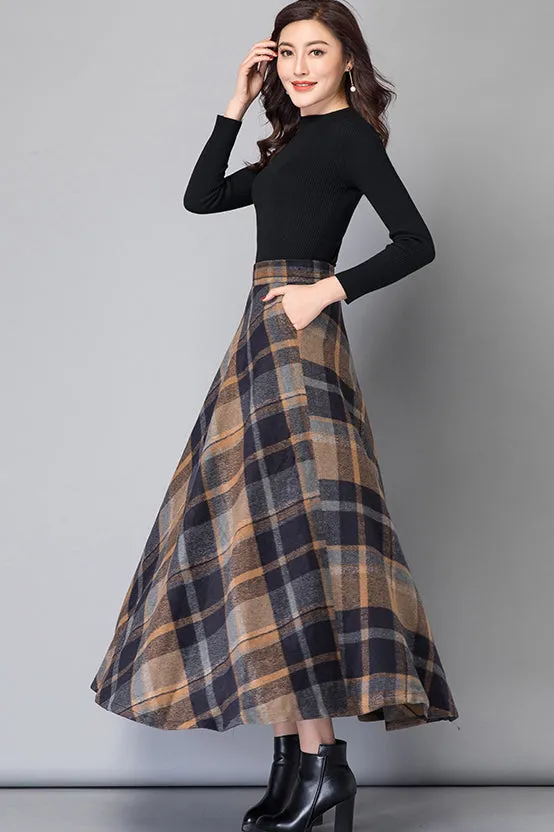 Women High Waist Maxi Wool Skirt 3799