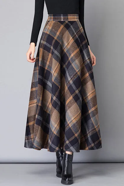 Women High Waist Maxi Wool Skirt 3799