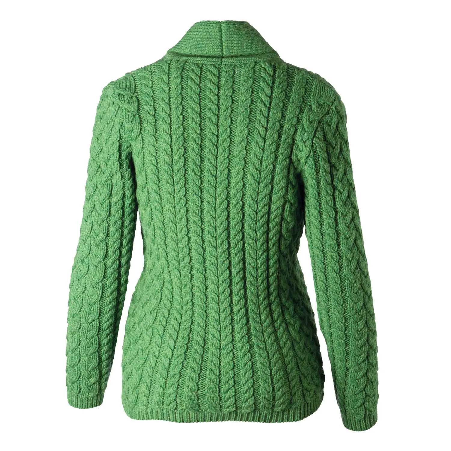 Women's Aran Knit Shawl Neck Cardigan, Green