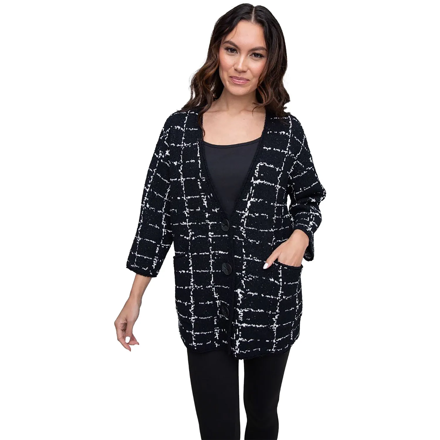 Women's Liv by Habitat Bounce Window Pane Cocoon Cardigan Black