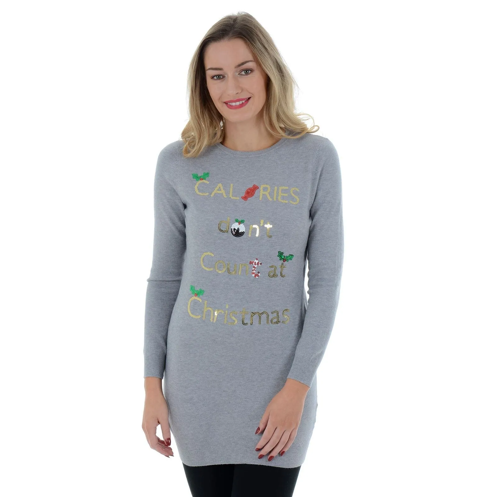 Womens Novelty Calories Don't Count At Christmas Tunic Jumper